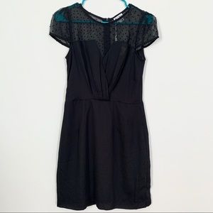 modcloth little black dress / sheer polka dot top